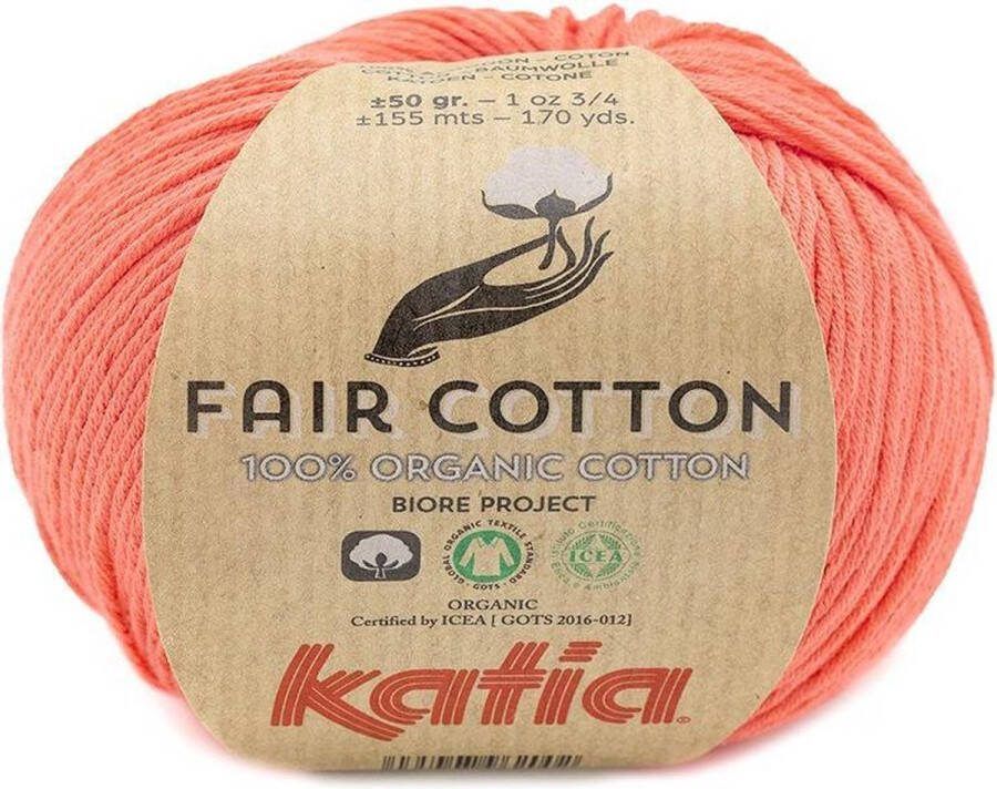 Katia Fair Cotton Corail Kleurnr. 44 1 bol biologisch garen haakkatoen amigurumi ecologisch haken breien duurzaam bio milieuvriendelijk haken breien katoen wol biowol garen breiwol breigaren