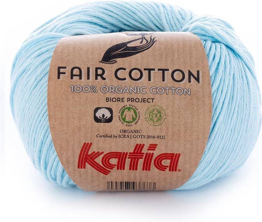 Katia Fair Cotton Lichtblauw Kleurnr. 8 1 bol biologisch garen haakkatoen amigurumi ecologisch haken breien duurzaam bio milieuvriendelijk haken breien katoen wol biowol garen breiwol breigaren