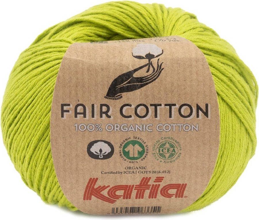 Katia Fair Cotton Pistache Kleurnr. 53 1 bol biologisch garen haakkatoen amigurumi ecologisch haken breien duurzaam bio milieuvriendelijk haken breien katoen wol biowol garen breiwol breigaren