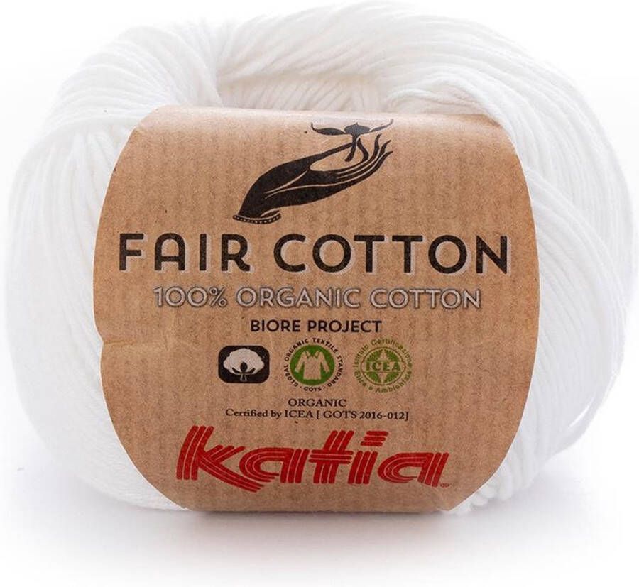 Katia Fair Cotton Wit Kleurnr. 1 bol biologisch garen haakkatoen amigurumi ecologisch haken breien duurzaam bio milieuvriendelijk haken breien katoen wol biowol garen breiwol breigaren