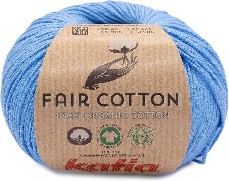 Katia Fair Cotton Intens Blauw Kleurnr. 56 1 bol biologisch garen haakkatoen amigurumi ecologisch haken breien duurzaam bio milieuvriendelijk haken breien katoen wol biowol garen breiwol breigaren