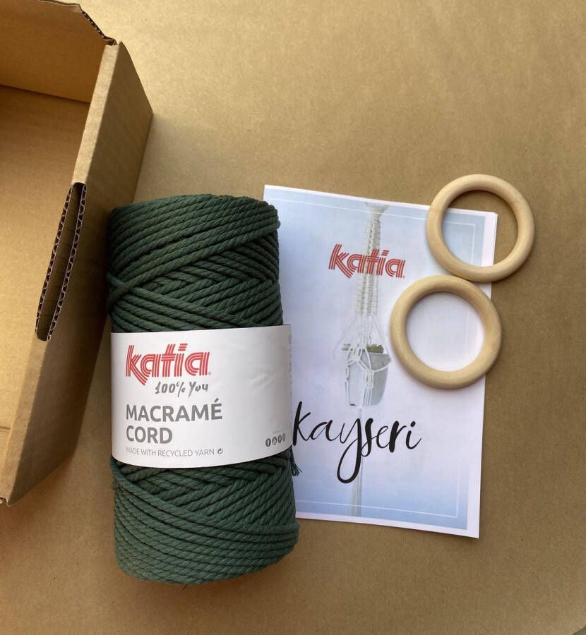 Katia Macrame pakket macrame plantenhanger groen DIY macrame touw macrame koord gerecycleerd getwijnd touw macramé plantenhanger zelf maken beginners