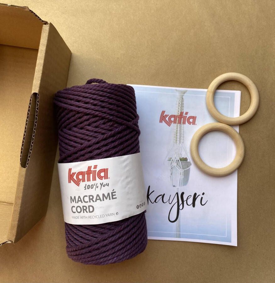 Katia Macrame pakket macrame plantenhanger paars DIY macrame touw macrame koord gerecycleerd getwijnd touw macramé plantenhanger zelf maken beginners