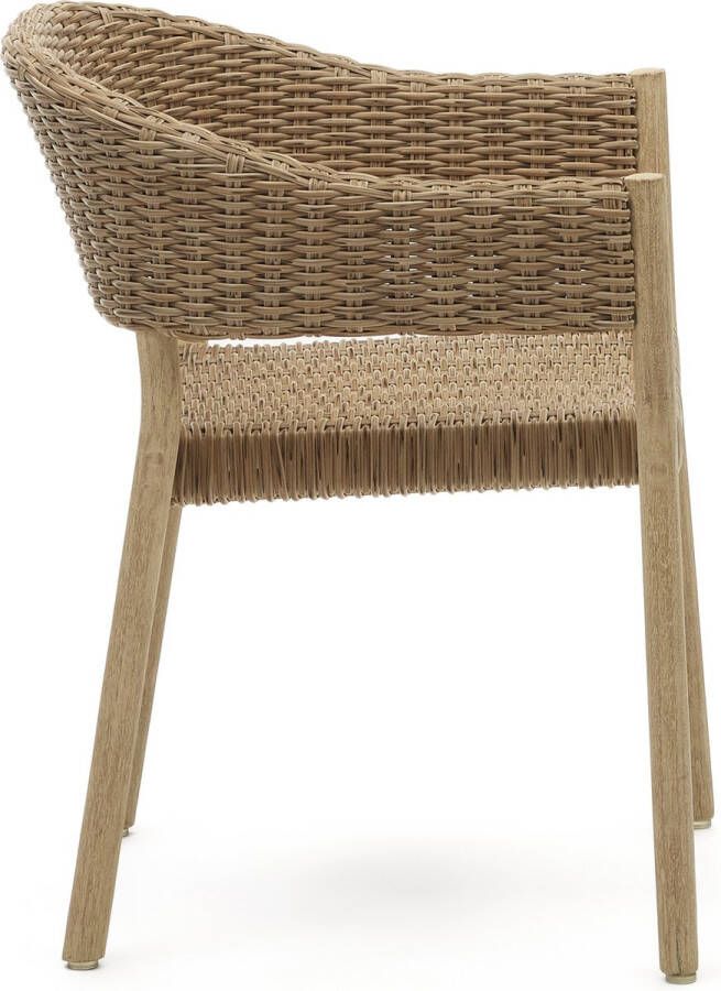 Kave Home 100% buitenstoel Pola massief eucalyptushout synthetisch rotan natuurlijke afwerking FSC