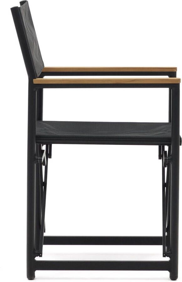 Kave Home 100% outdoor klapstoel Llado zwart aluminium en massief teakhouten armleuningen