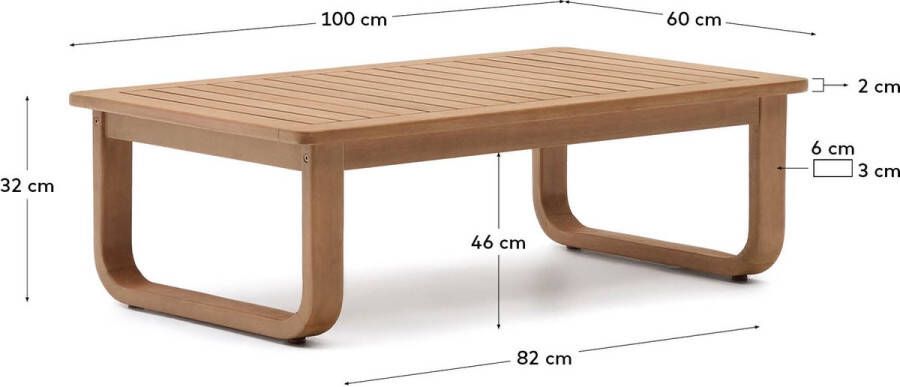 Kave Home 100% outdoor salontafel Sacaleta in massief eucalyptushout 100 x 60 cm