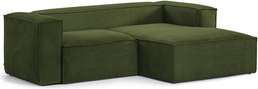 Kave Home 2-zitsbank Blok met chaise longue rechts in groen ribfluweel corduroy 240 cm