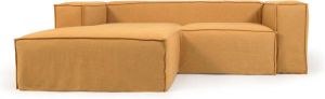 Kave Home 2-zitsbank Blok met linker chaise longue en afneembare bekleding in mosterdgeel linnen 240