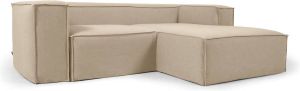 Kave Home 2-zitsbank Blok met rechter chaise longue en afneembare bekleding in beige linnen 240 cm