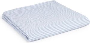Kave Home Goretti deken van katoen en linnen met blauwe en witte
