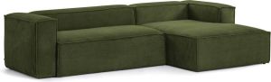 Kave Home 3-zitsbank Blok met chaise longue rechts in groen ribfluweel corduroy 300 cm