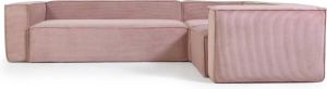 Kave Home Blok 4 zits hoekbank in dik roze ribfluweel 320 x 230 cm 230 x 320 cm