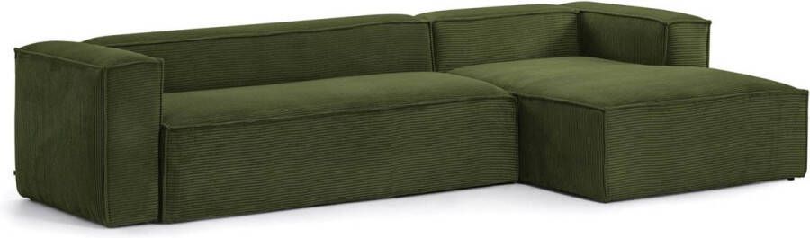 Kave Home 4-zitsbank Blok met chaise longue rechts in groen ribfluweel corduroy 330 cm