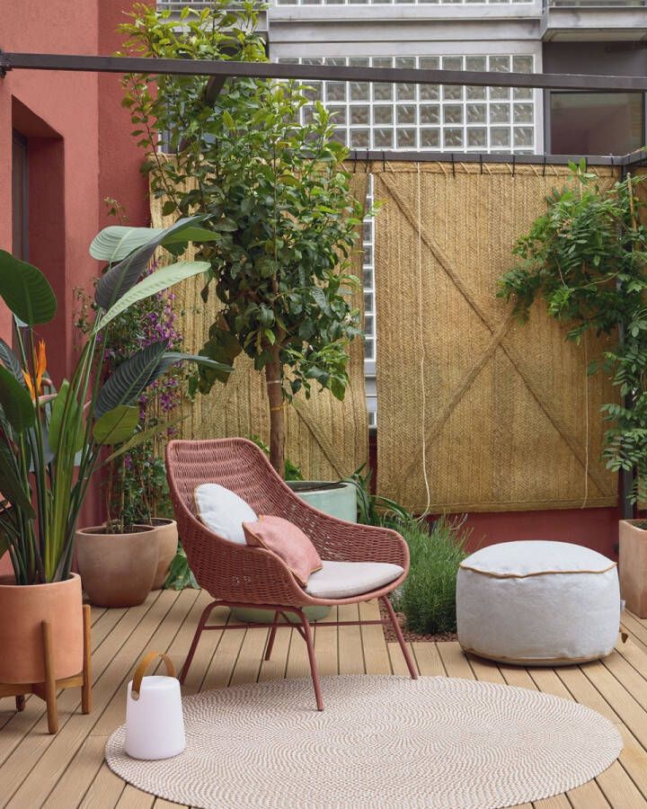 Kave Home Abeli fauteuil in terracotta touw met gegalvaniseerde stalen poten