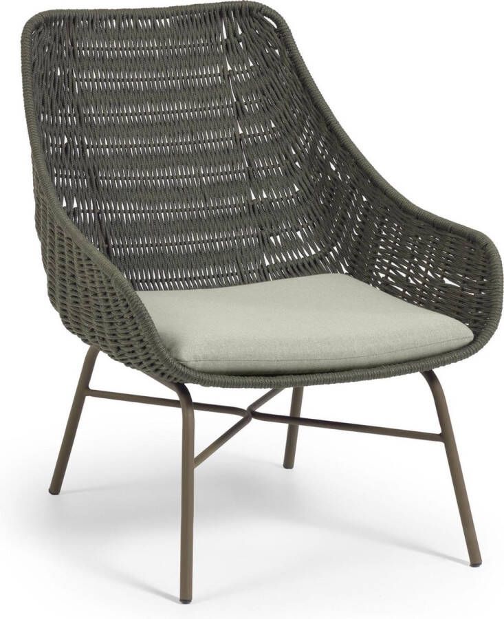 Kave Home Abeli fauteuil in groen touw en gegalvaniseerde stalen poten