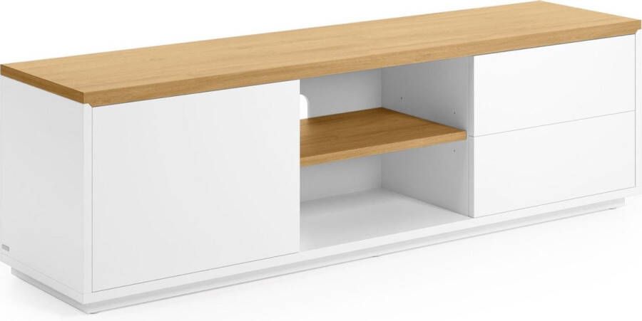 Kave Home Abilen wit gelakt tv-meubel van eikenfineer met 1 deur & 2 lades 150 x 44 cm FSC 100%
