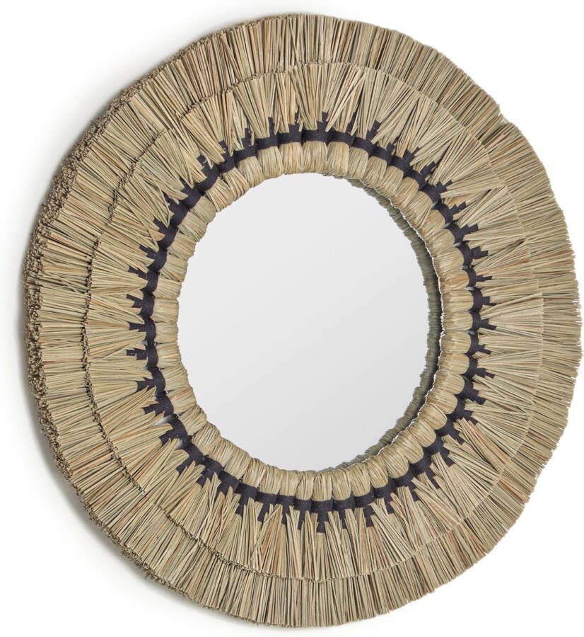 Kave Home Akila ronde spiegel natuurvezels beige en zwart katoenen touw Ø 60 cm