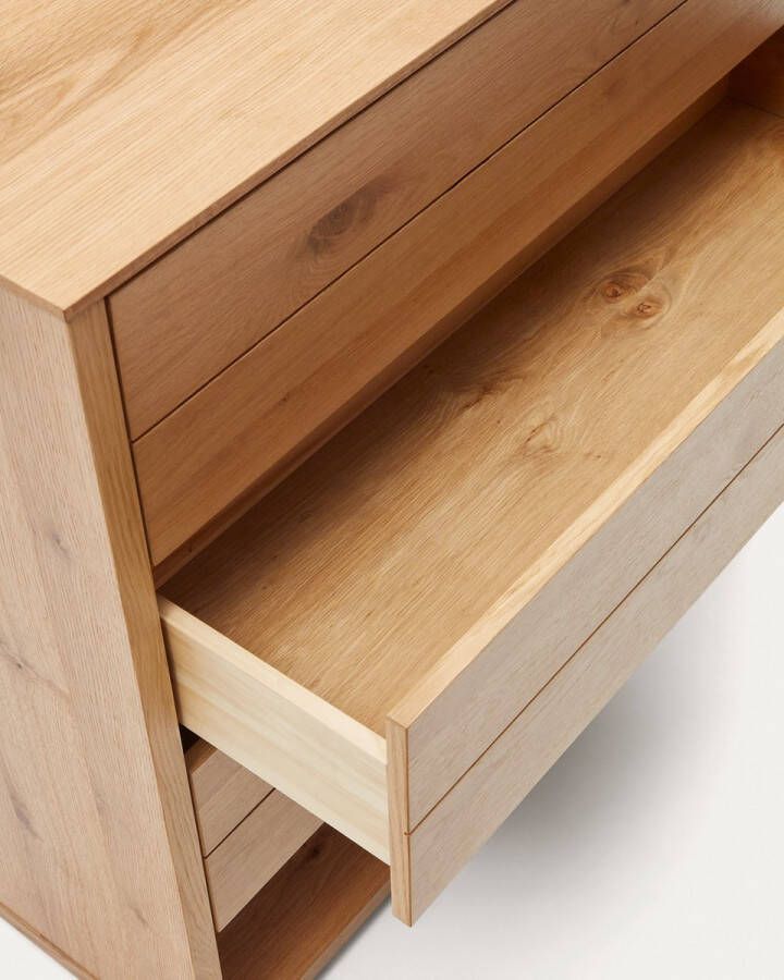 Kave Home Alguema ladekast 3 laden in eiken fineer met natuurlijke afwerking 100 x 97 cm