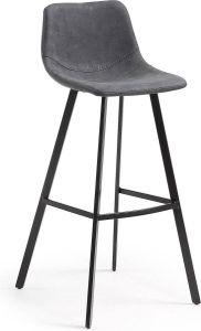 Kave Home Alve kruk in donkergrijs kunstleer en staal met zwarte afwerking hoogte 80 cm