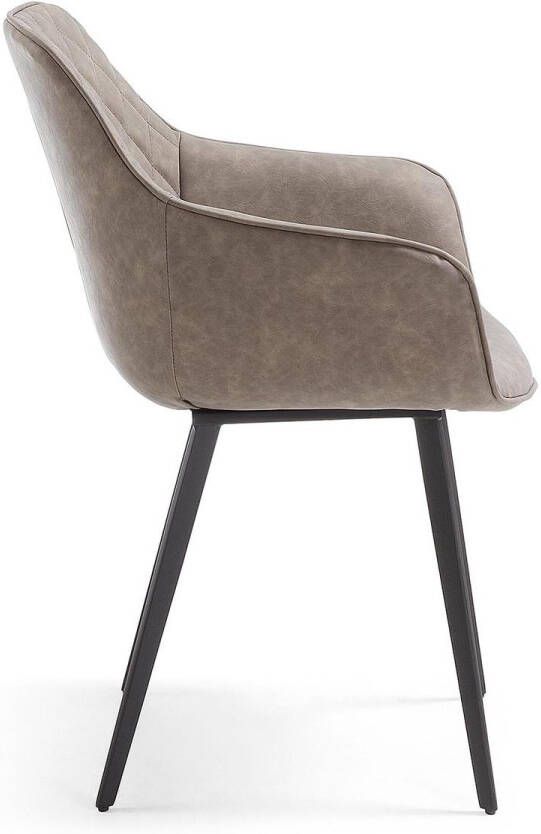Kave Home Amira stoel in lichtgrijs kunstleer en zwart stalen poten