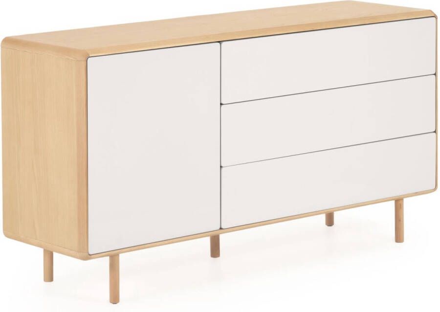 Kave Home Anielle massief essen & essenfineer dressoir met 1 deur en 3 lades 150 x 78 cm
