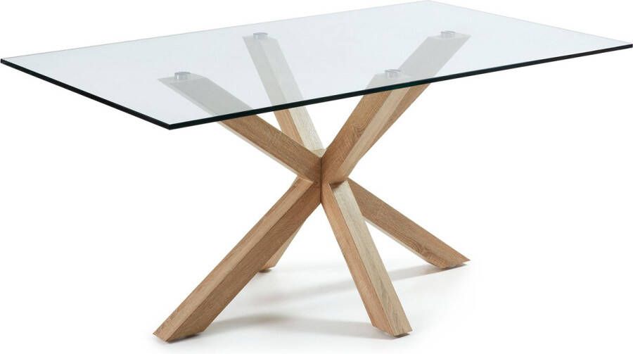 Kave Home Argo glazen tafel en stalen poten met houteffect 160 x 90 cm