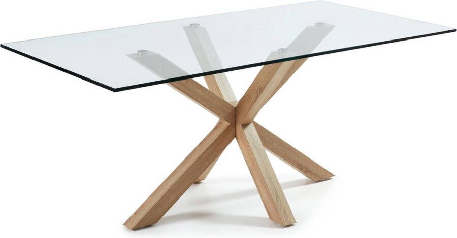 Kave Home Argo glazen tafel en stalen poten met houteffect 200 x 100 cm