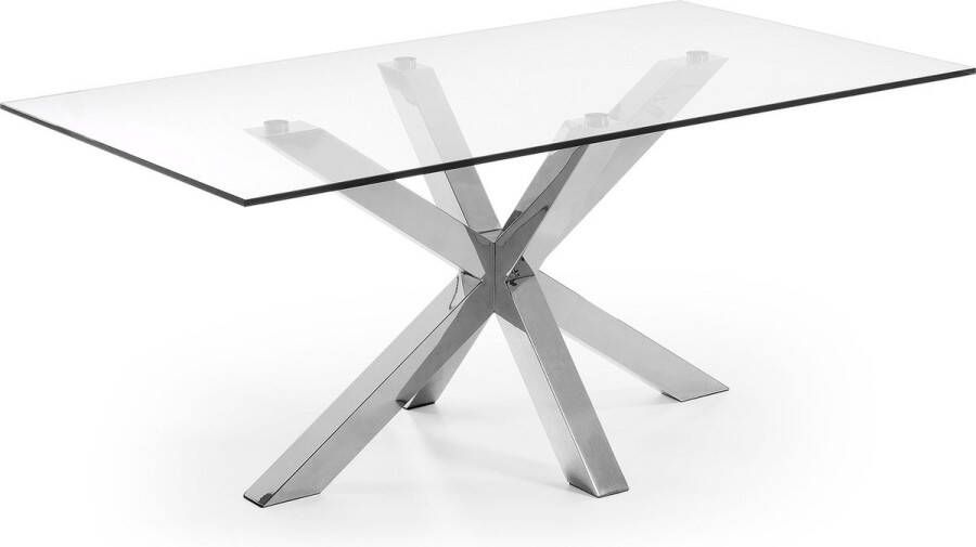 Kave Home Argo glazen tafel met roestvrij stalen poten 180 x 100 cm