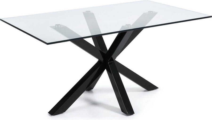 Kave Home Argo glazen tafel met stalen poten en zwarte afwerking 160 (90) x 90 cm