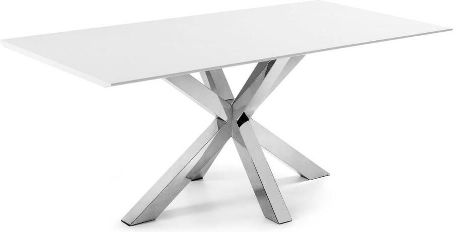 Kave Home Argo tafel 200 cm wit melamine roestvrij benen