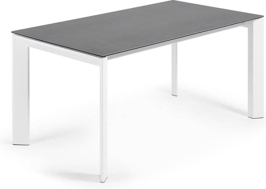 Kave Home Axis uitschuifbare tafel van porselein met l witte poten 160 (220) cm