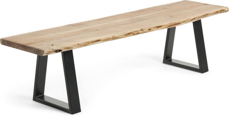 Kave Home Bank Alaia in massief acaciahout met zwarte stalen poten 180 cm