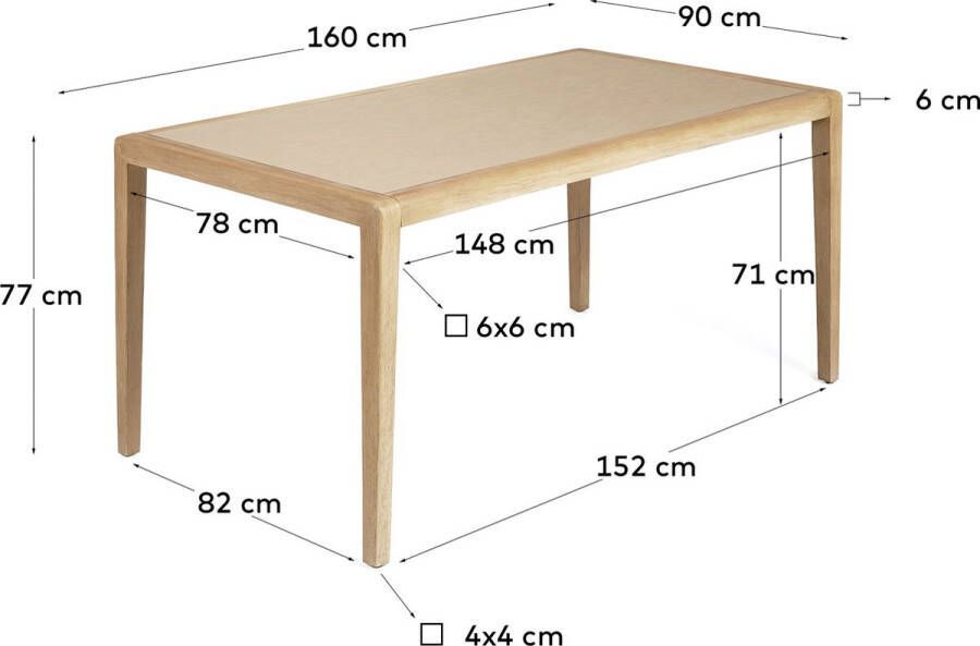 Kave Home Betere tafel in beige polybeton en massief acaciahout 160 x 90 cm FSC 100%