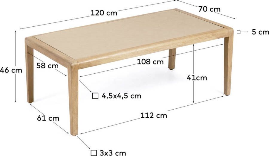 Kave Home Better salontafel in beige polybeton en massief acaciahout 120 x 70 cm FSC 100%