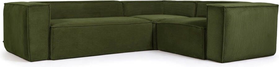 Kave Home Blok 3-zits hoekbank in dik groen corduroy 290 x 230 cm 230 x 290 cm