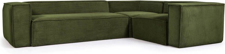 Kave Home Blok 4 zits hoekbank in groen ribfluweel 320 x 230 cm 230 x 320 cm