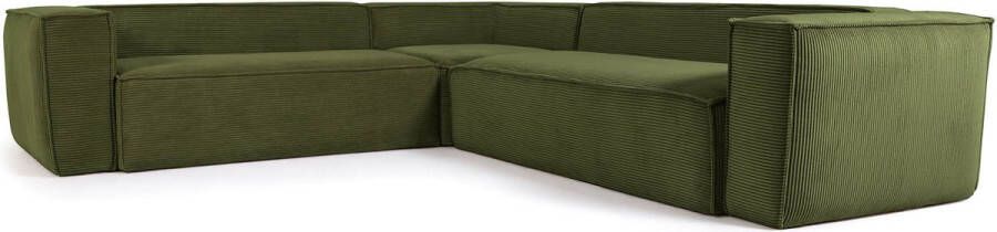 Kave Home Blok 4 zitshoekbank in groen corduroy met brede naad 290 x 290 cm