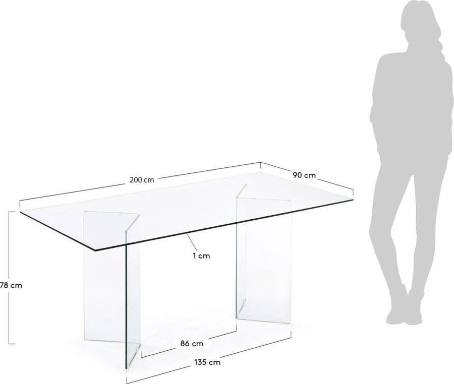 Kave Home Burano glazen tafel 200 x 90 cm