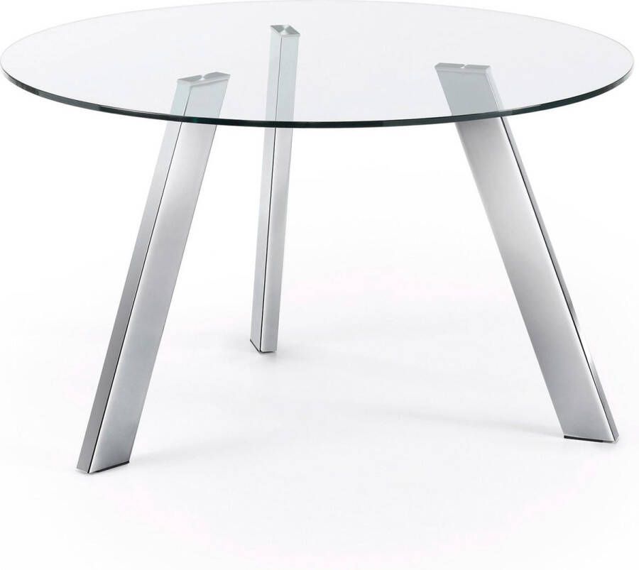 Kave Home Carib ronde glazen tafel en stalen poten met chroom afwerking Ø 130 cm