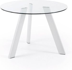 Kave Home Carib ronde glazen tafel en stalen poten met witte afwerking Ø 110 cm