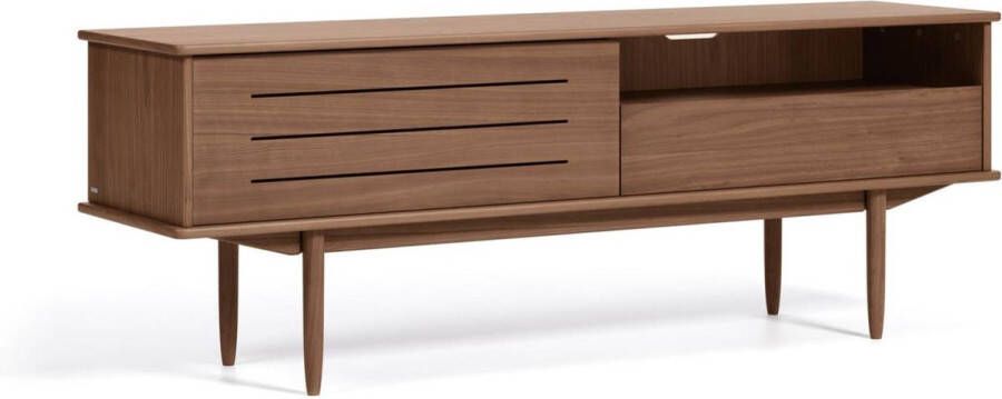 Kave Home Carolin TV-meubel in walnotenhoutfineer met één deur en lade 180 x 63 5 cm
