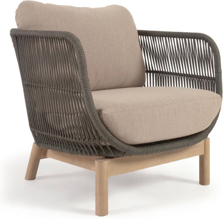 Kave Home Catalina fauteuil gemaakt met groen touw en FSC massief acaciahout