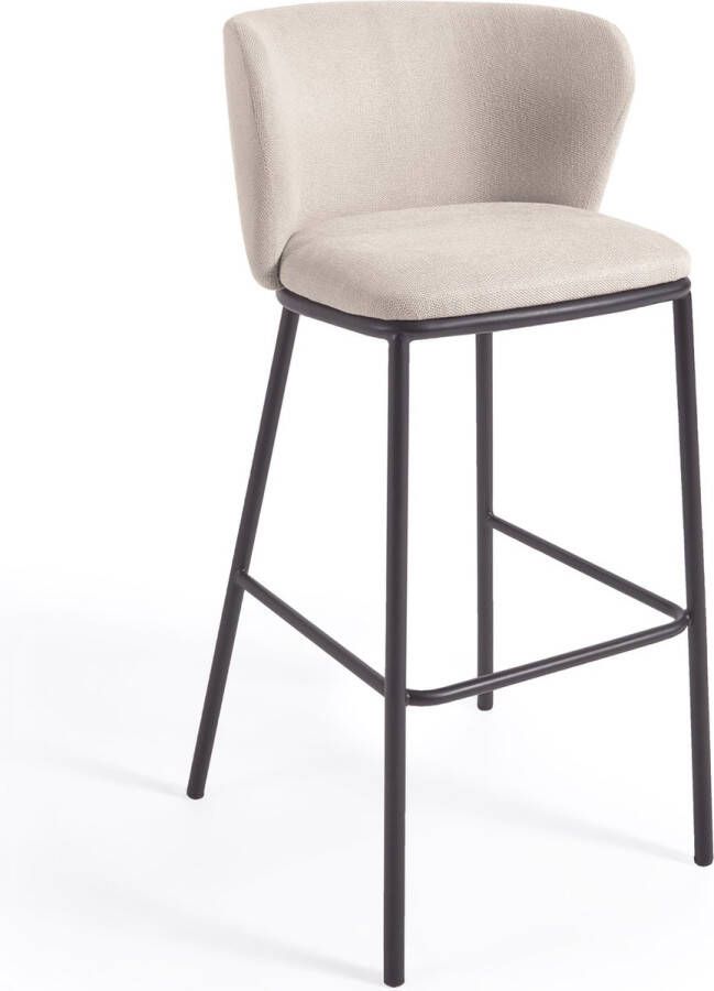 Kave Home Ciselia kruk beige chenille en staal in zwart hoogte 75 cm - Foto 2