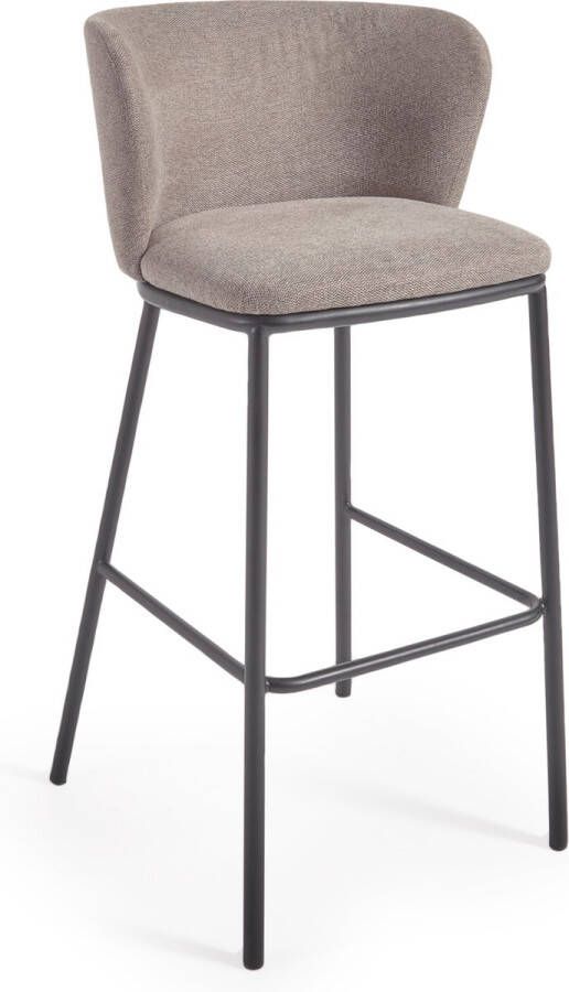 Kave Home Ciselia kruk lichtbruine chenille en staal in zwart hoogte 75 cm - Foto 2