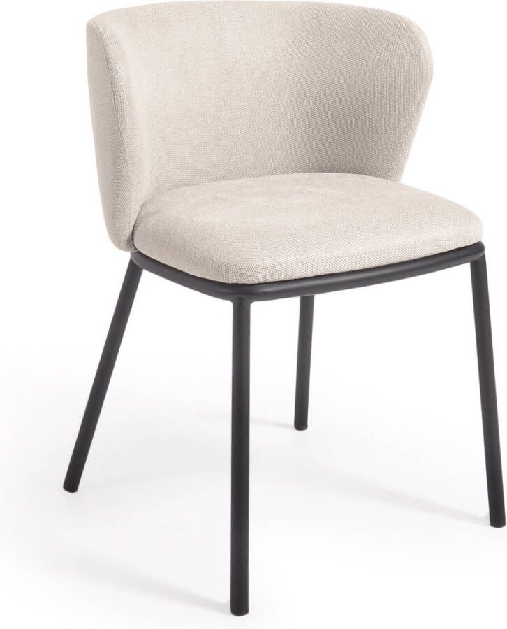 Kave Home Ciselia stoel beige chenille en staal in zwart FSC Mix - Foto 2