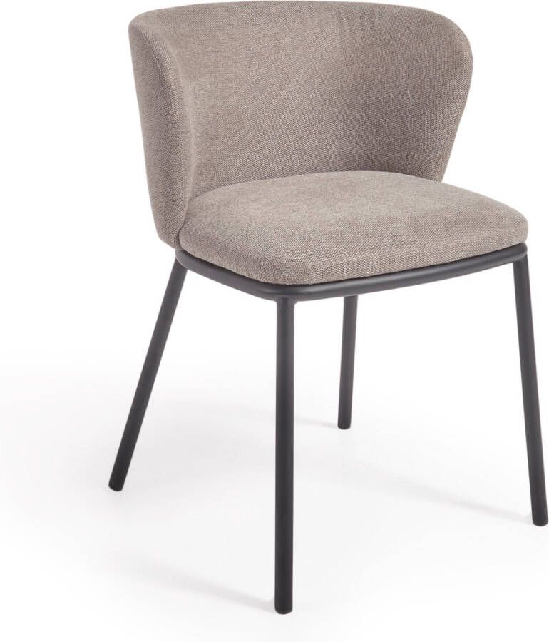 Kave Home Ciselia stoel in lichtbruine chenille en stalen poten met - Foto 2