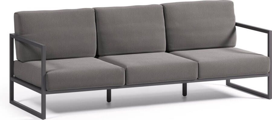 Kave Home Comova 3-zitsbank voor buiten donkergrijs en zwart aluminium 222 cm