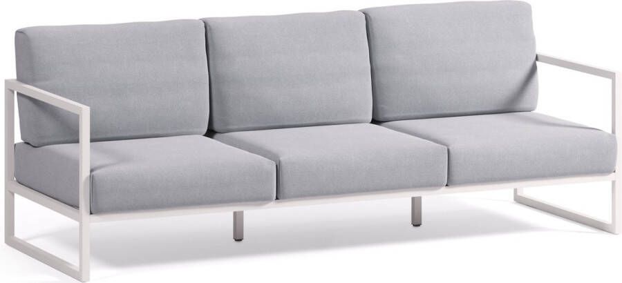 Kave Home Comova 3-zitsbank voor buiten in blauw en wit aluminium 222 cm