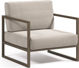 Kave Home Comova fauteuil voor buiten in lichtgrijs en groen aluminium