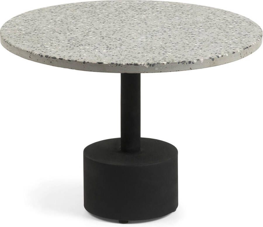 Kave Home Delano grijs terrazzo bijzettafeltje met zwart stalen poten Ø 55 cm